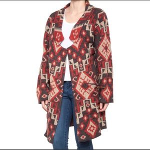 Miss Me Multi Red Wool Blend Open Front Cable Knit Sweater Size M